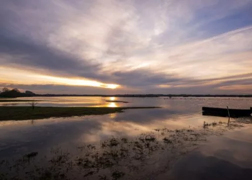 Vue sur le lac de Grand Lieu à la lumière du crépuscule